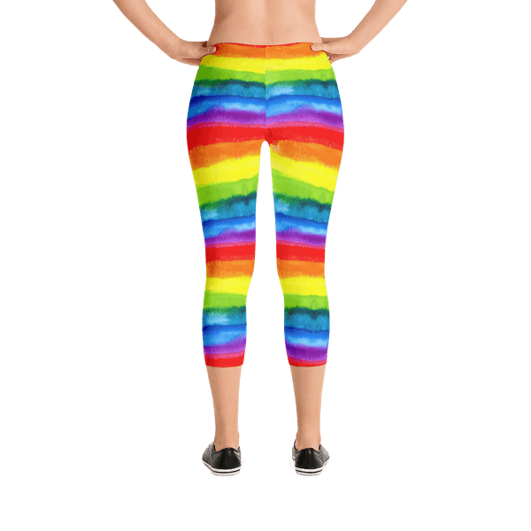 65 MCMLXV Women's LGBT Pride Watercolor Rainbow Print Capri Leggings - 65mcmlxv