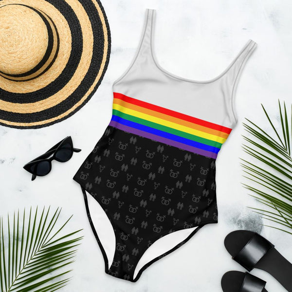 65 MCMLXV Women's LGBT Rainbow Flag Stripe Print 1 Piece Quick Dry UPF 50+ Swimsuit - 65mcmlxv