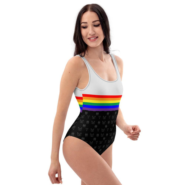 65 MCMLXV Women's LGBT Rainbow Flag Stripe Print 1 Piece Quick Dry UPF 50+ Swimsuit - 65mcmlxv