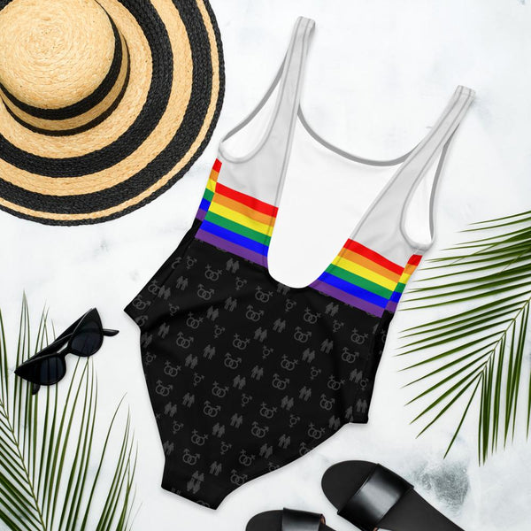 65 MCMLXV Women's LGBT Rainbow Flag Stripe Print 1 Piece Quick Dry UPF 50+ Swimsuit - 65mcmlxv