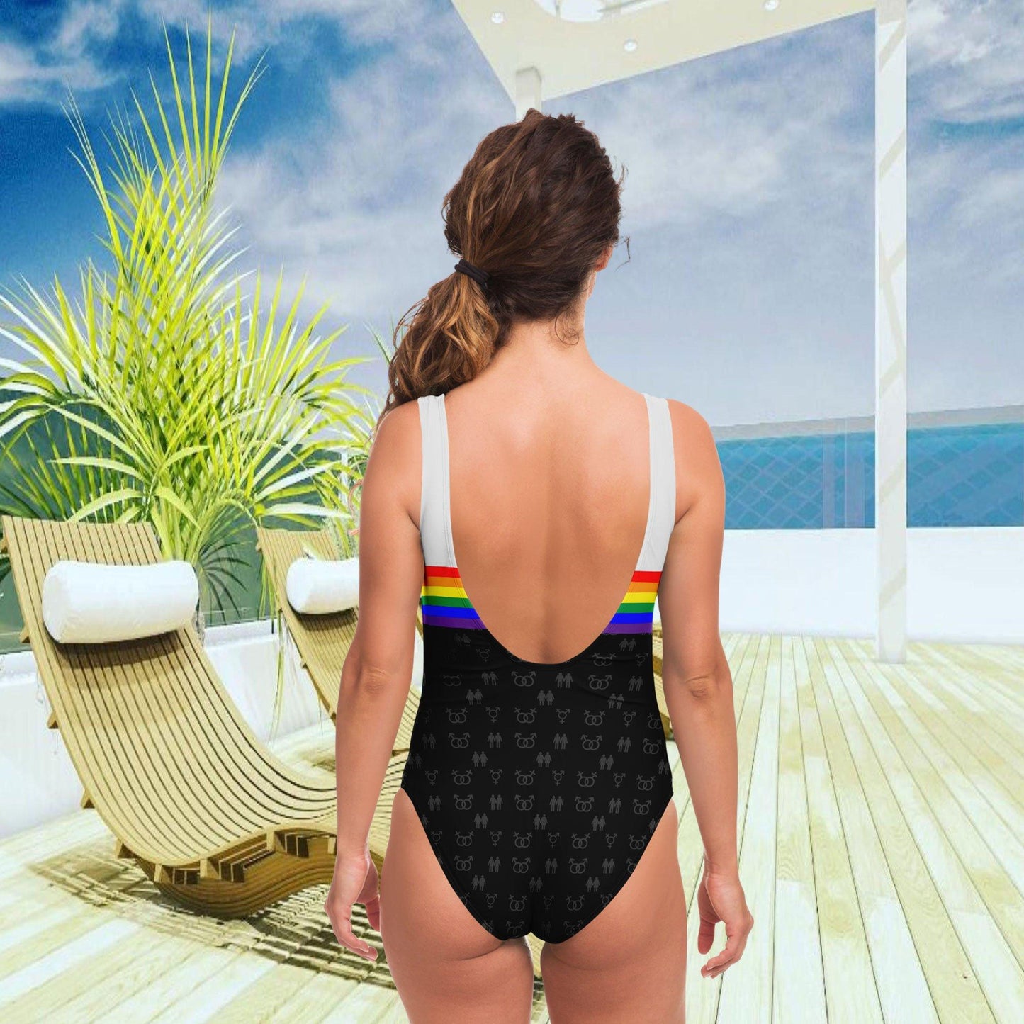 65 MCMLXV Women's LGBT Rainbow Flag Stripe Print 1 Piece Quick Dry UPF 50+ Swimsuit - 65mcmlxv