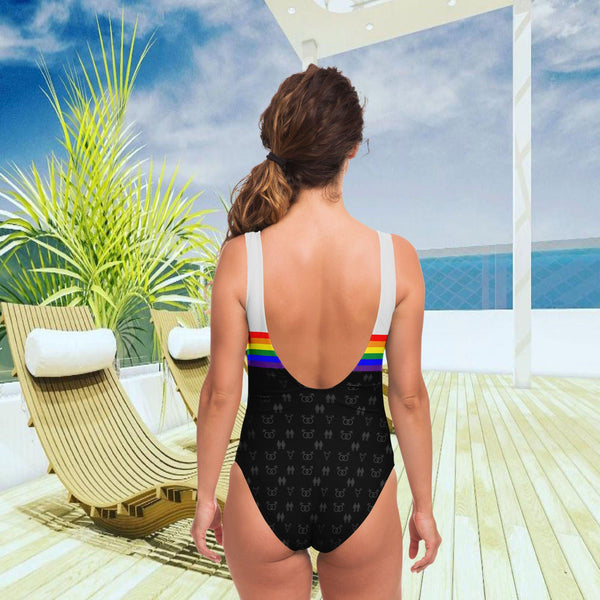 65 MCMLXV Women's LGBT Rainbow Flag Stripe Print 1 Piece Quick Dry UPF 50+ Swimsuit - 65mcmlxv