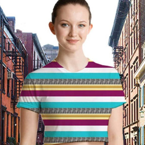 65 MCMLXV Women's Metallic Stripe Print Crop T-Shirt - 65mcmlxv