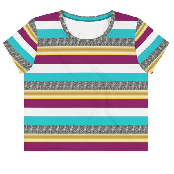 65 MCMLXV Women's Metallic Stripe Print Crop T-Shirt - 65mcmlxv