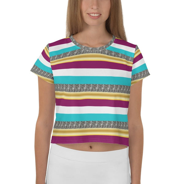 65 MCMLXV Women's Metallic Stripe Print Crop T-Shirt - 65mcmlxv