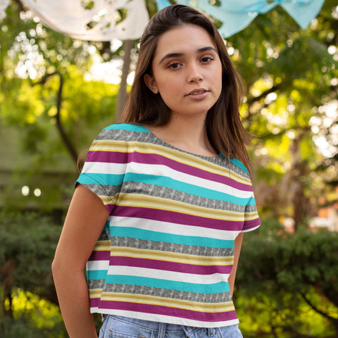 65 MCMLXV Women's Metallic Stripe Print Crop T-Shirt - 65mcmlxv