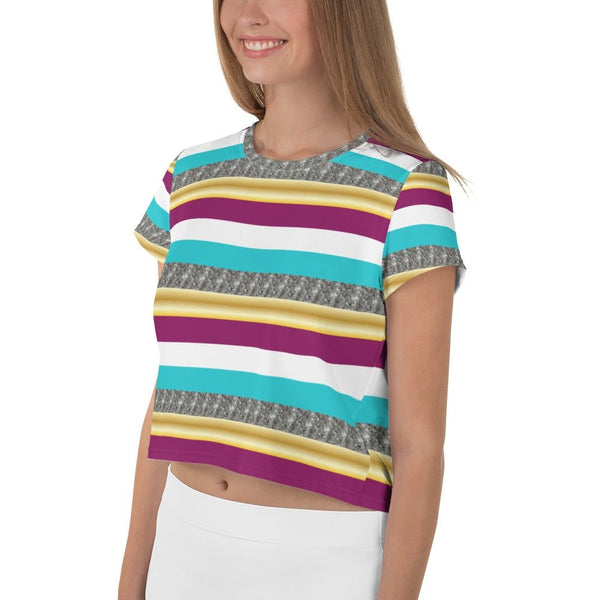 65 MCMLXV Women's Metallic Stripe Print Crop T-Shirt - 65mcmlxv