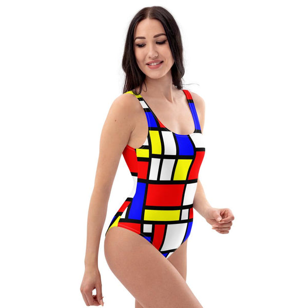 65 MCMLXV Women's Mondrian Color Block Print 1 Piece Swimsuit - 65mcmlxv
