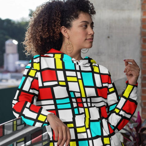 65 MCMLXV Women's Mondrian Color Block Print Fleece Hoodie - 65mcmlxv