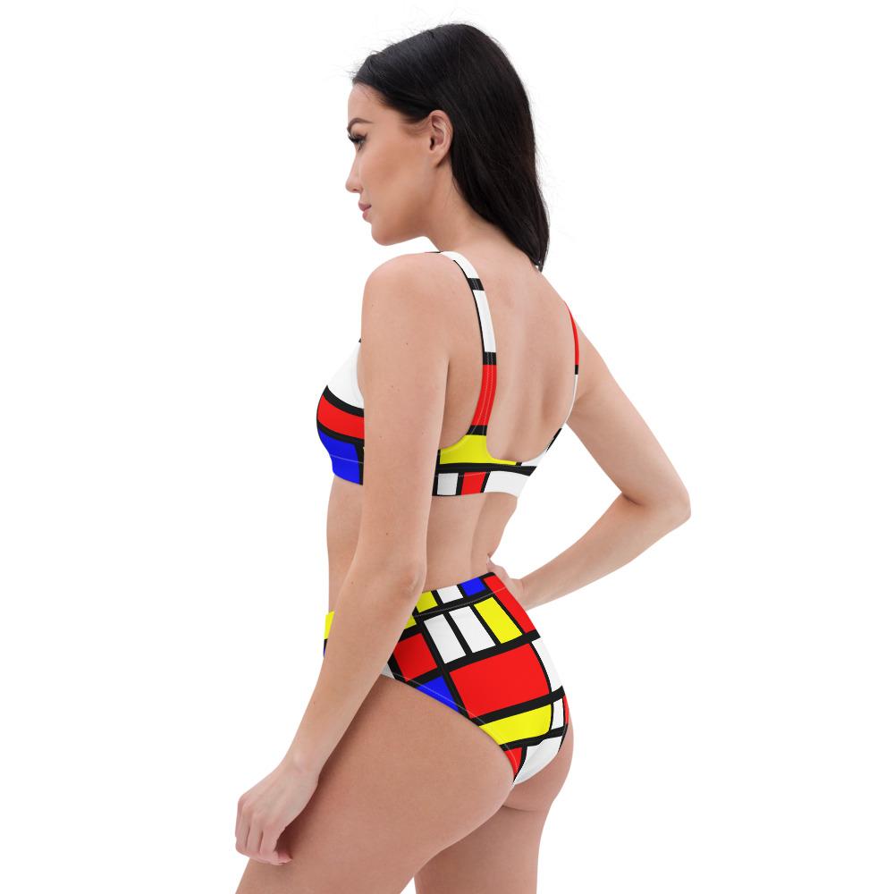 65 MCMLXV Women's Mondrian Color Block Print Recycled High - Waisted Bikini Swimsuit - 65mcmlxv