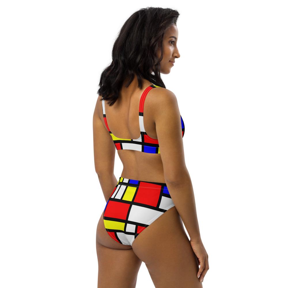 65 MCMLXV Women's Mondrian Color Block Print Recycled High - Waisted Bikini Swimsuit - 65mcmlxv