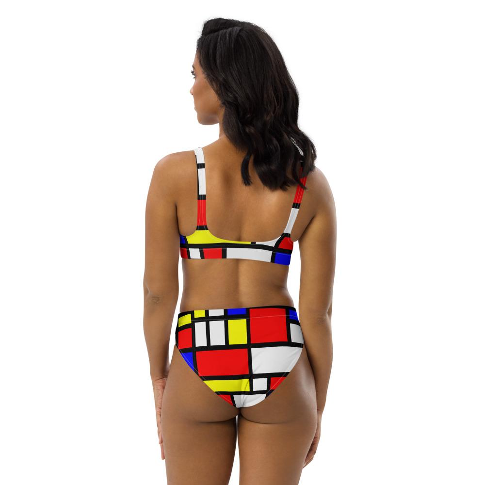 65 MCMLXV Women's Mondrian Color Block Print Recycled High - Waisted Bikini Swimsuit - 65mcmlxv
