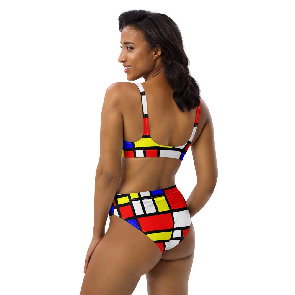 65 MCMLXV Women's Mondrian Color Block Print Recycled High - Waisted Bikini Swimsuit - 65mcmlxv