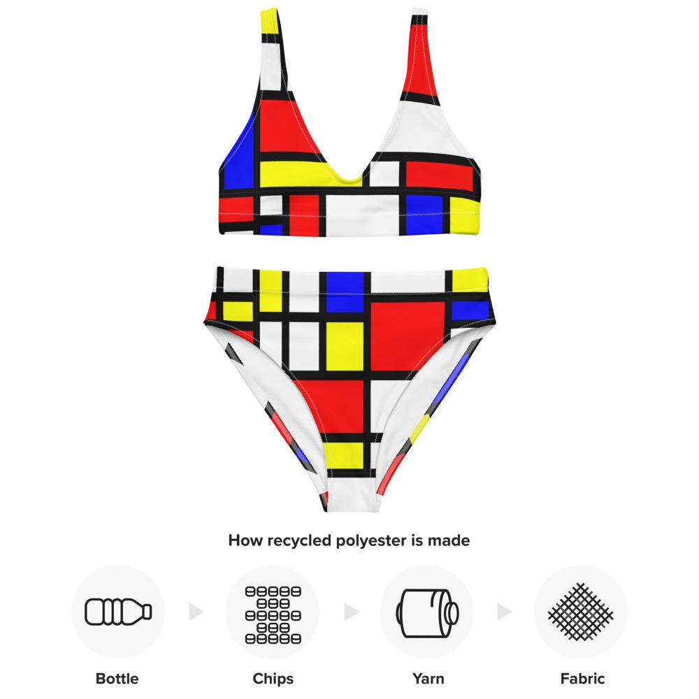 65 MCMLXV Women's Mondrian Color Block Print Recycled High - Waisted Bikini Swimsuit - 65mcmlxv