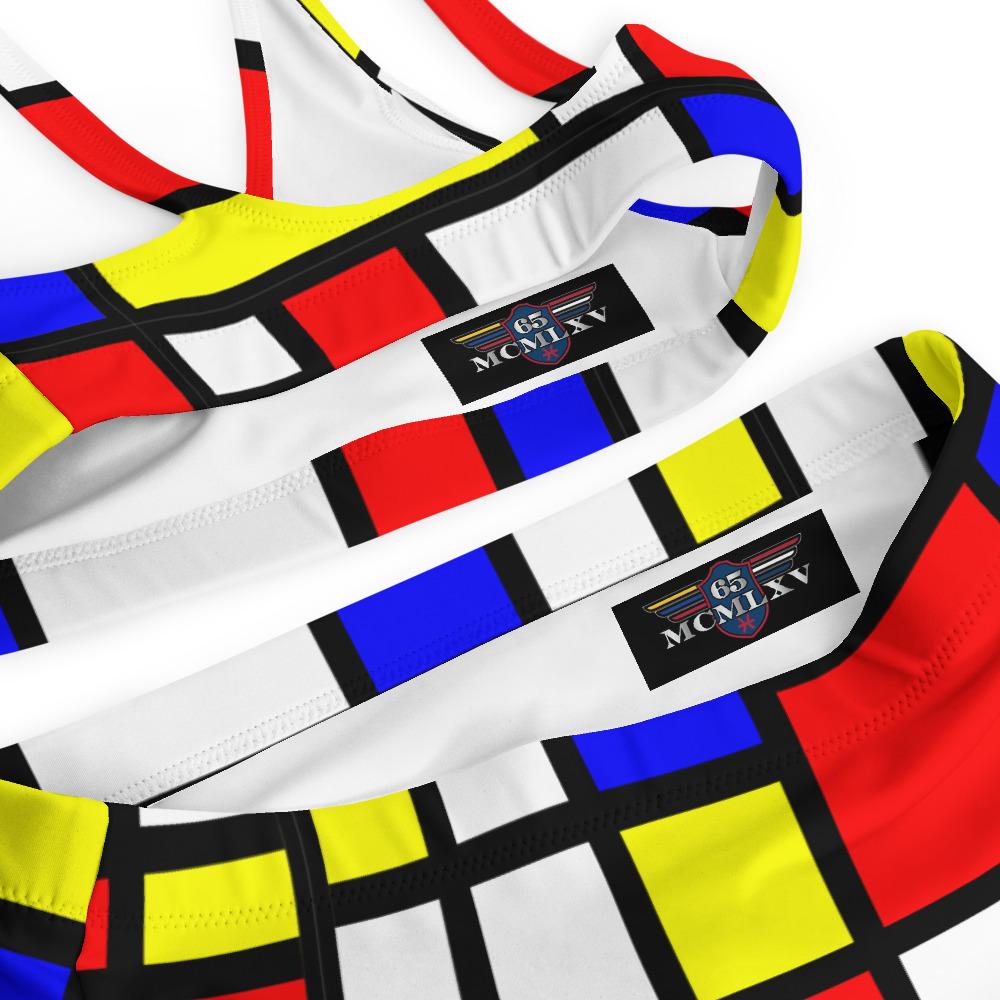 65 MCMLXV Women's Mondrian Color Block Print Recycled High - Waisted Bikini Swimsuit - 65mcmlxv