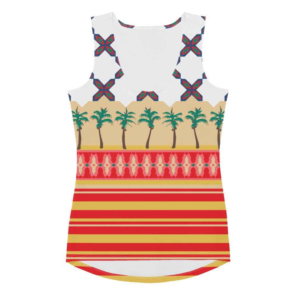 65 MCMLXV Women's Mosaic Tiles & Palms Engineered Stripe Print Tank Top