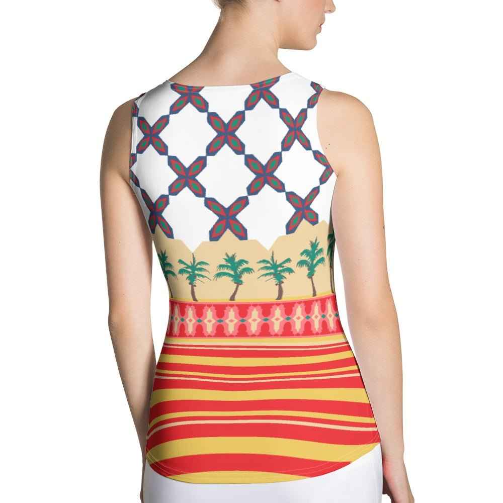 65 MCMLXV Women's Mosaic Tiles & Palms Engineered Stripe Print Tank Top