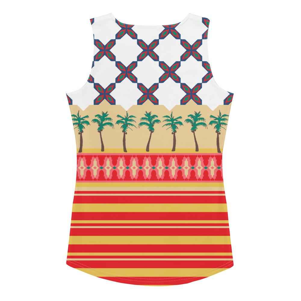 65 MCMLXV Women's Mosaic Tiles & Palms Engineered Stripe Print Tank Top