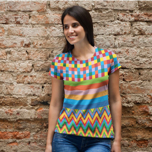 65 MCMLXV Women's Multi-Color TV Screen Test Print T-Shirt