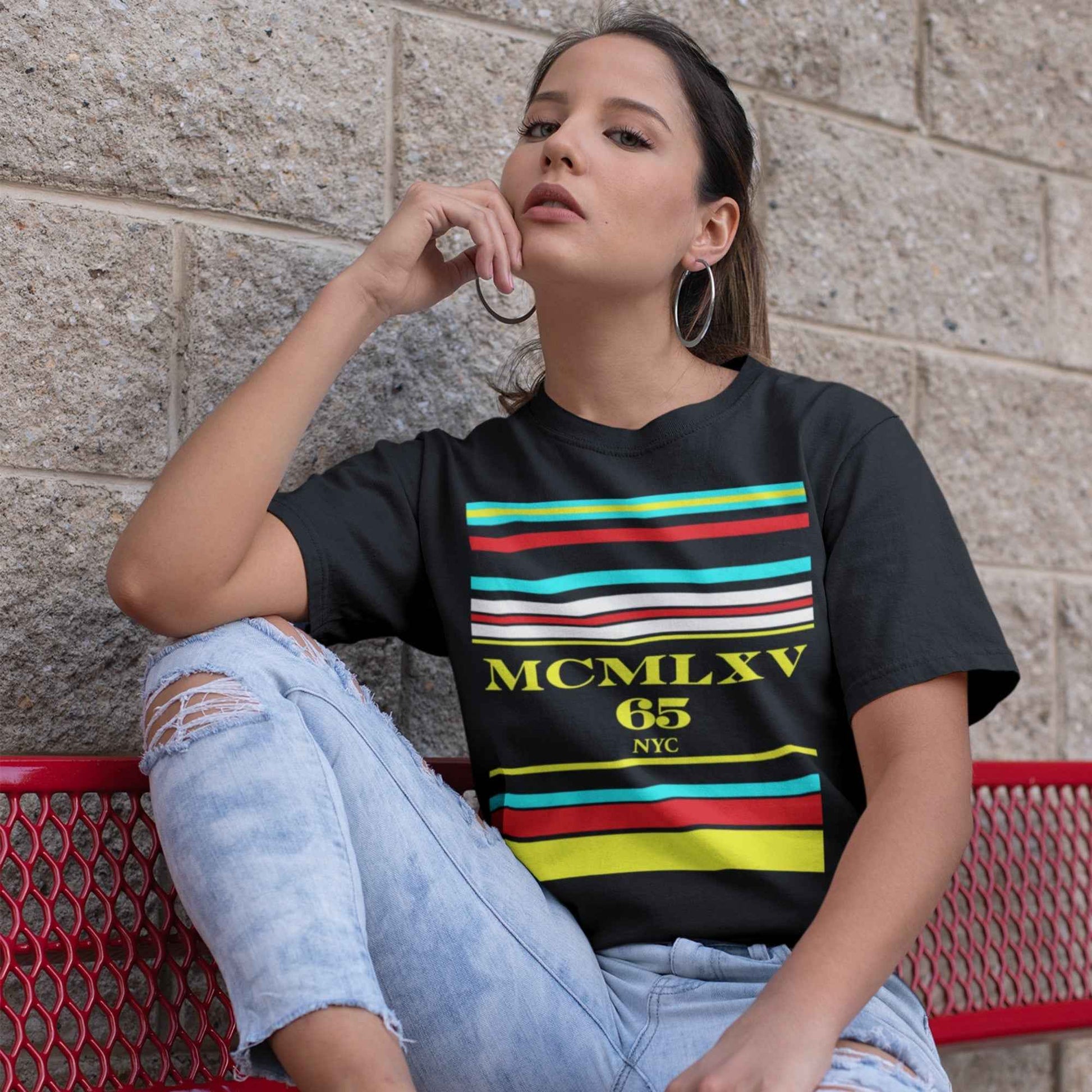 65 MCMLXV Women's Multi Stripe Logo Graphic T-Shirt