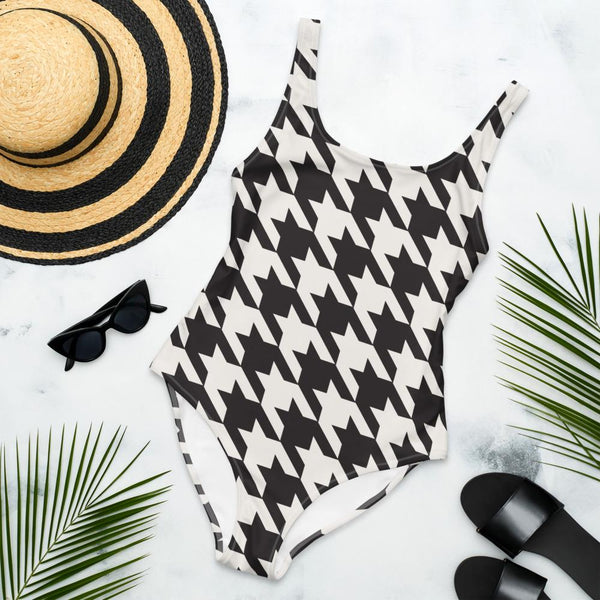 65 MCMLXV Women's Oversized Black and White Houndstooth Print One - Piece Swimsuit - 65mcmlxv