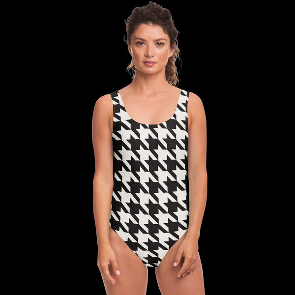 65 MCMLXV Women's Oversized Black and White Houndstooth Print One - Piece Swimsuit - 65mcmlxv