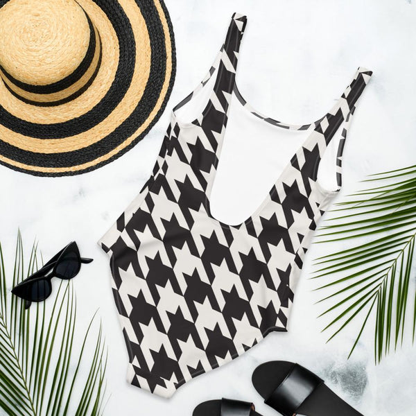 65 MCMLXV Women's Oversized Black and White Houndstooth Print One - Piece Swimsuit - 65mcmlxv