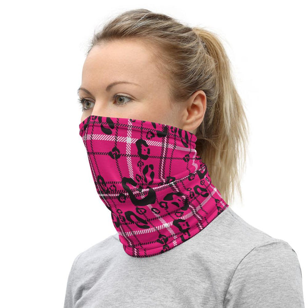 65 MCMLXV Women's Pink Leopard Plaid Print Neck Gaiter - 65mcmlxv