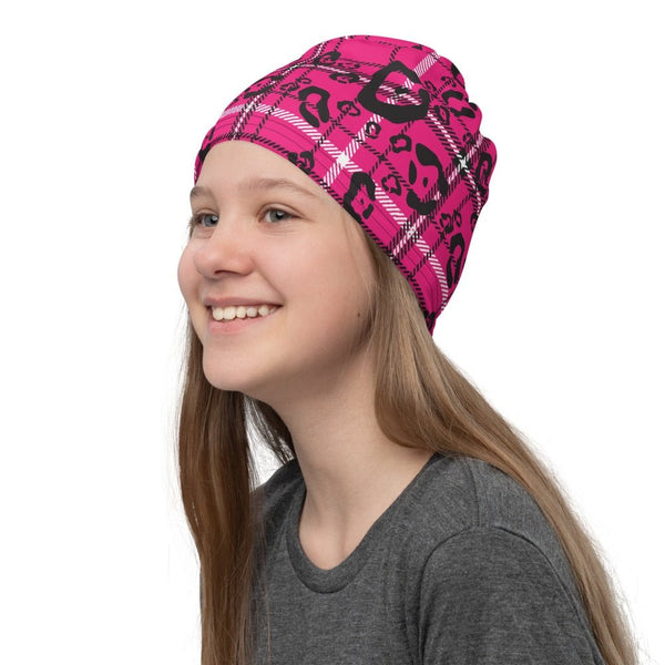 65 MCMLXV Women's Pink Leopard Plaid Print Neck Gaiter - 65mcmlxv