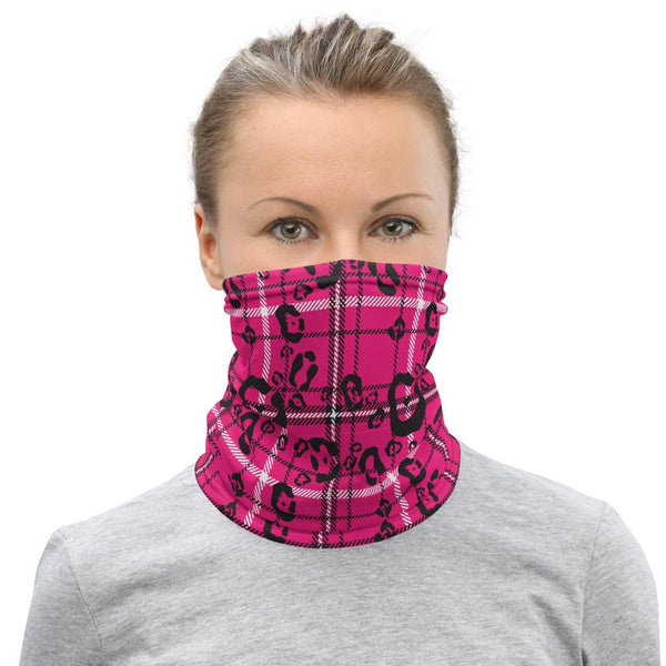 65 MCMLXV Women's Pink Leopard Plaid Print Neck Gaiter - 65mcmlxv