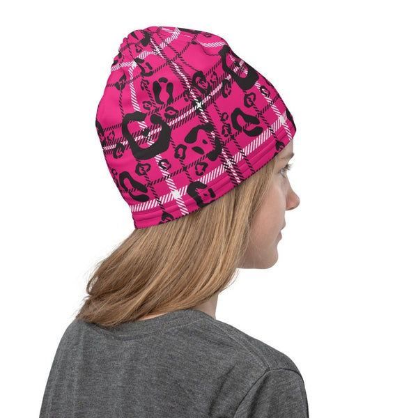 65 MCMLXV Women's Pink Leopard Plaid Print Neck Gaiter - 65mcmlxv