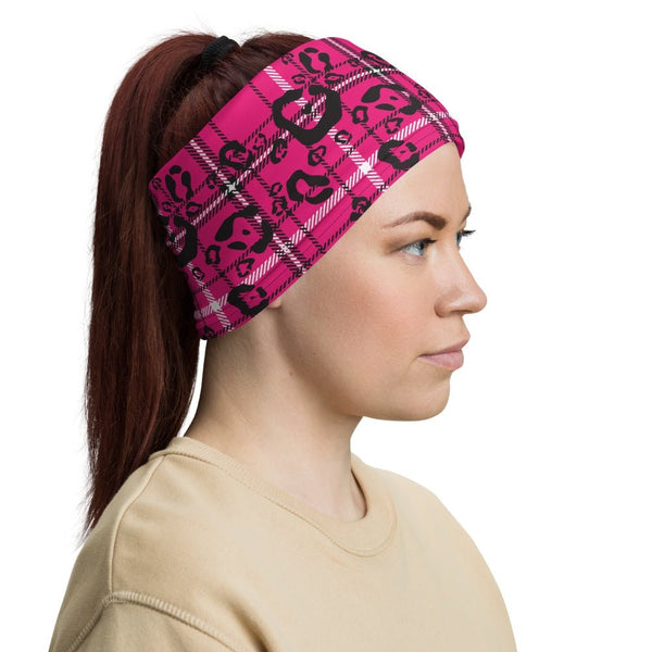 65 MCMLXV Women's Pink Leopard Plaid Print Neck Gaiter - 65mcmlxv