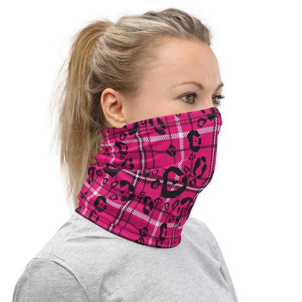65 MCMLXV Women's Pink Leopard Plaid Print Neck Gaiter - 65mcmlxv