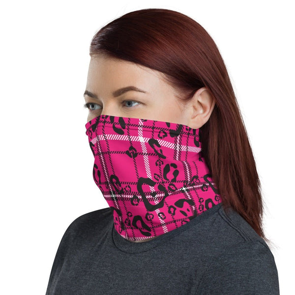 65 MCMLXV Women's Pink Leopard Plaid Print Neck Gaiter - 65mcmlxv