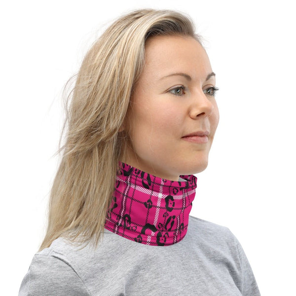65 MCMLXV Women's Pink Leopard Plaid Print Neck Gaiter - 65mcmlxv