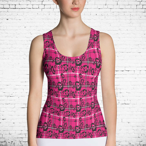 65 MCMLXV Women's Pink Plaid And Leopard Print Tank Top - 65mcmlxv