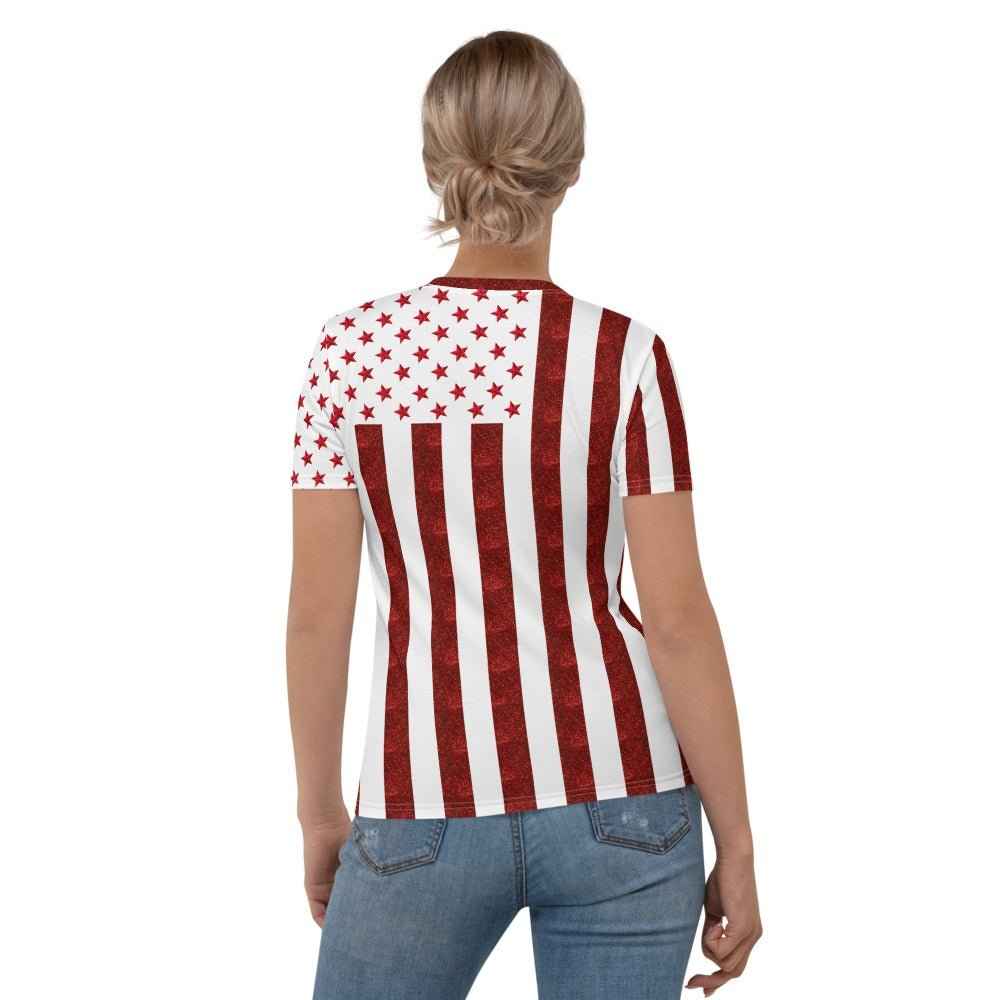 65 MCMLXV Women's Red & White American Flag Print T-Shirt