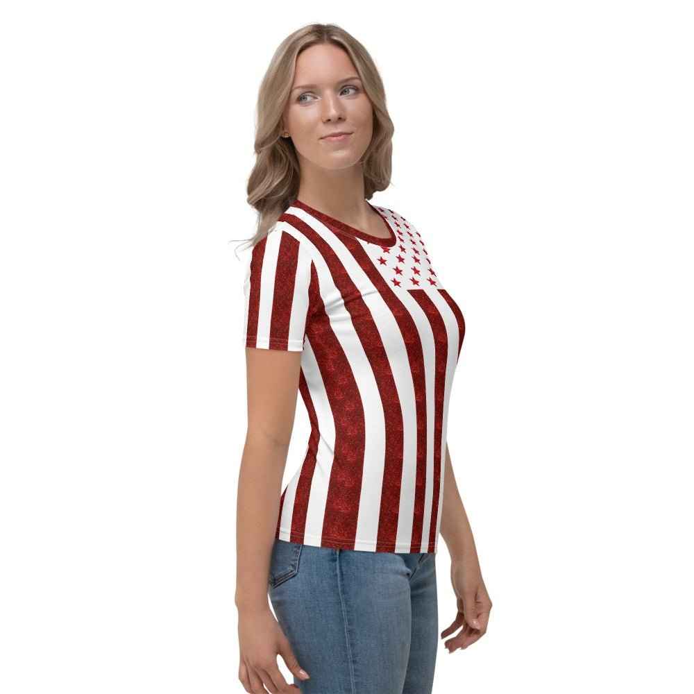 65 MCMLXV Women's Red & White American Flag Print T-Shirt