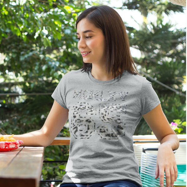 65 MCMLXV Women's Snow Leopard Varsity Logo Graphic T-Shirt - 65mcmlxv