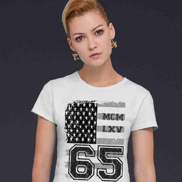 65 MCMLXV Women's Vintage USA Flag Americana Graphic T-Shirt