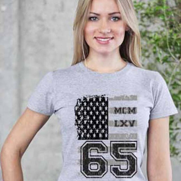 65 MCMLXV Women's Vintage USA Flag Americana Graphic T-Shirt - 65mcmlxv