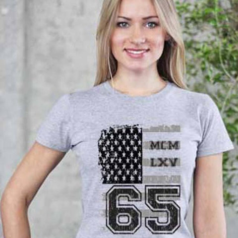 65 MCMLXV Women's Vintage USA Flag Americana Graphic T-Shirt - 65mcmlxv