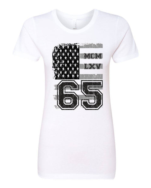 65 MCMLXV Women's Vintage USA Flag Americana Graphic T-Shirt - 65mcmlxv