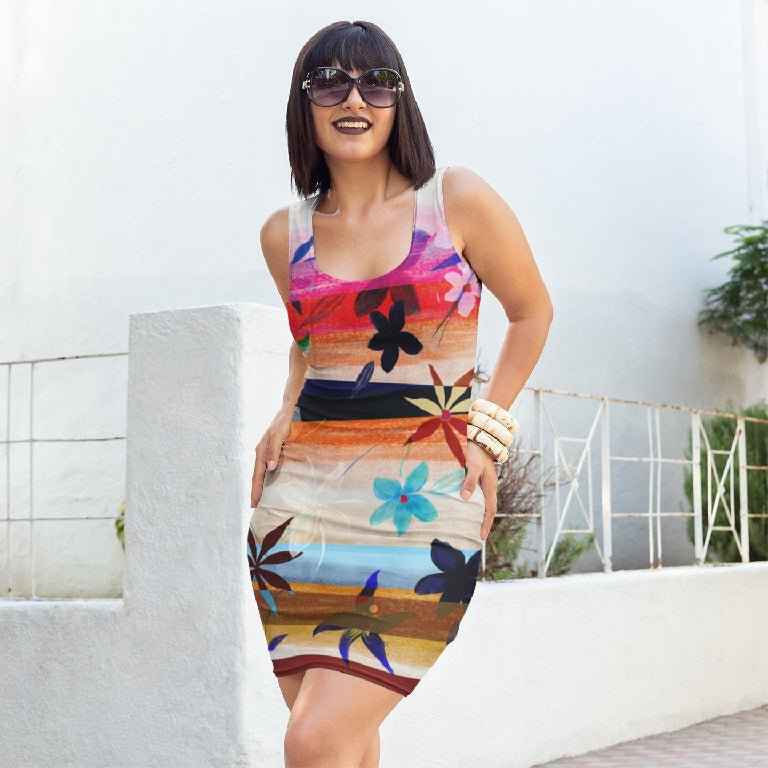 65 MCMLXV Women's Watercolor Floral Stripe Print Dress