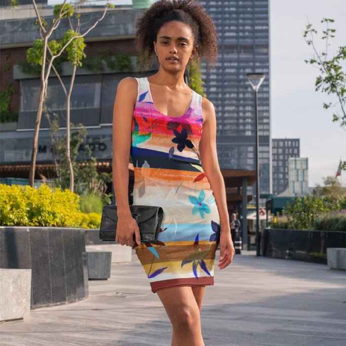 65 MCMLXV Women's Watercolor Floral Stripe Print Dress