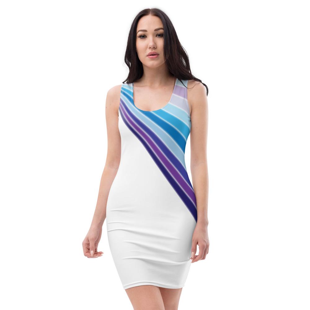 65 MCMLXV Women's White Blue Streaks of Light 70s Disco Dress - 65mcmlxv