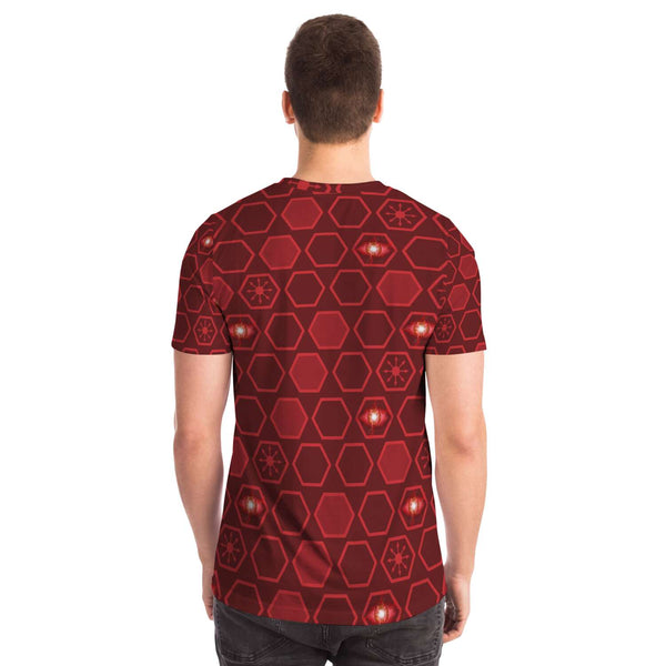 65 MCMLXV Unisex Cosplay Scarlet Red Hexagon Chaos Print T-Shirt