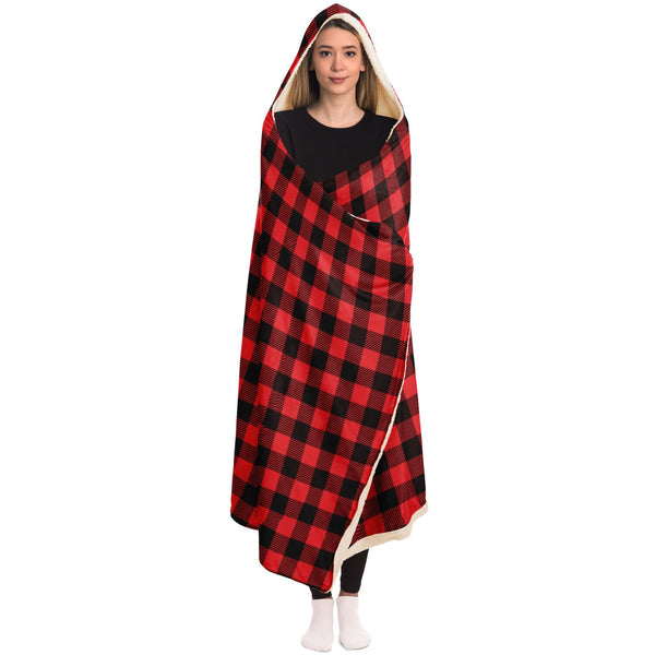 65 MCMLXV Unisex Red Buffalo Plaid Print Hooded Blanket