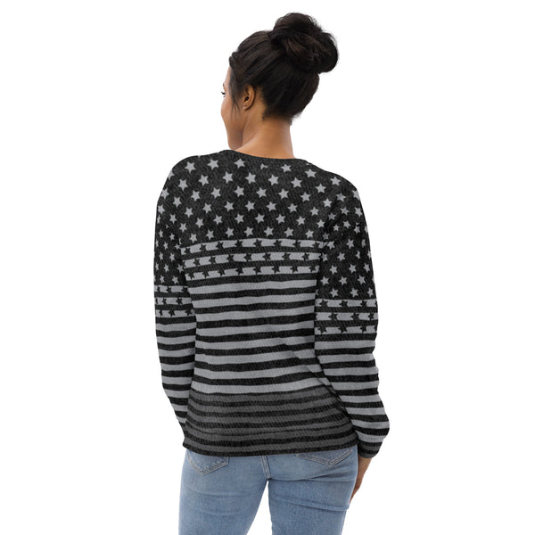 65 MCMLXV Unisex Americana Black USA Flag Print Fleece Sweatshirt