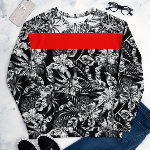 65 MCMLXV Unisex Black and White Positive/Negative Tropical Floral Print Fleece Sweatshirt